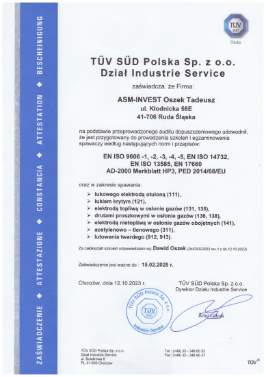 Certyfikat TÜV SÜD Polska 23-25